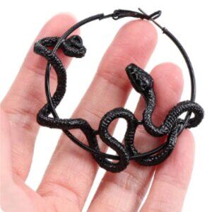 Large Black Gothic Snake Hoop Earrings Statement Punk